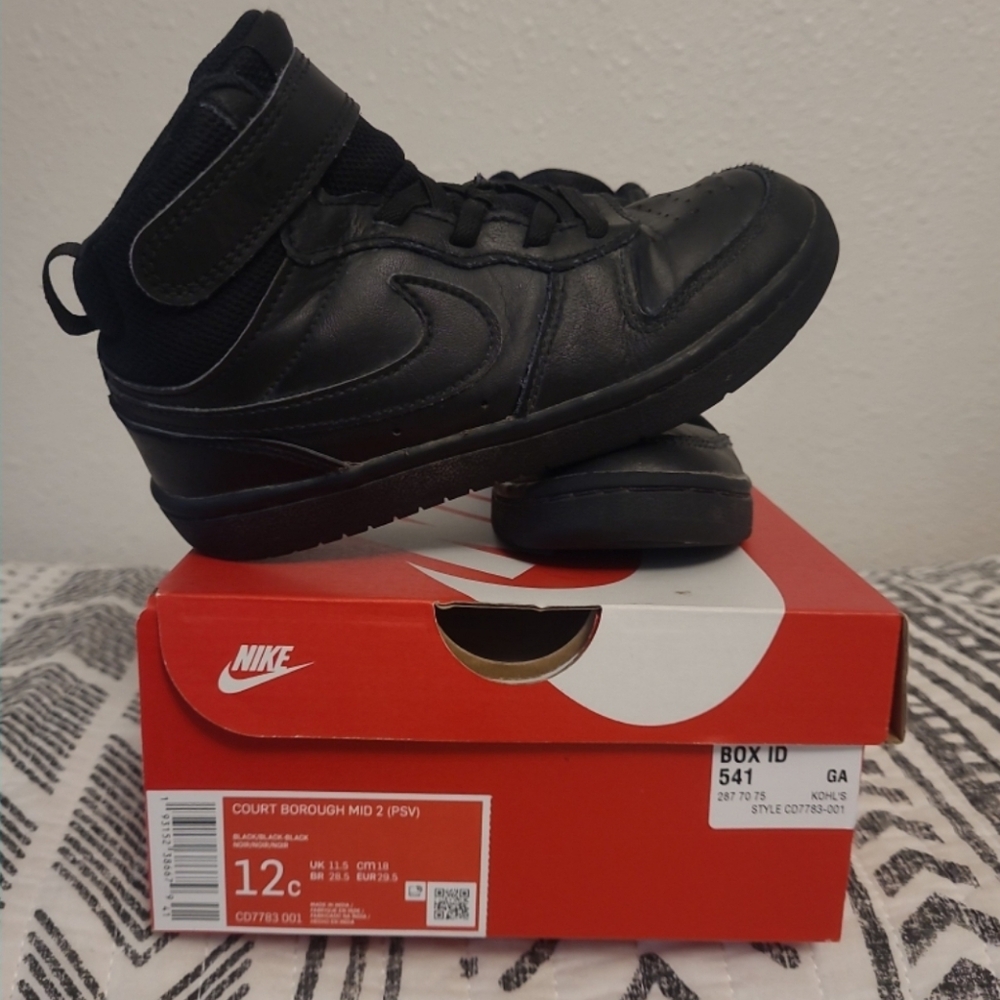 Nike Kids Court Borough Mid 2 Black Sneakers 12C